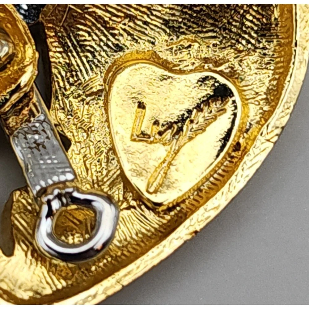 Gold Textured Separated Two Half Broken Heart Brooch With Silver Cross 1